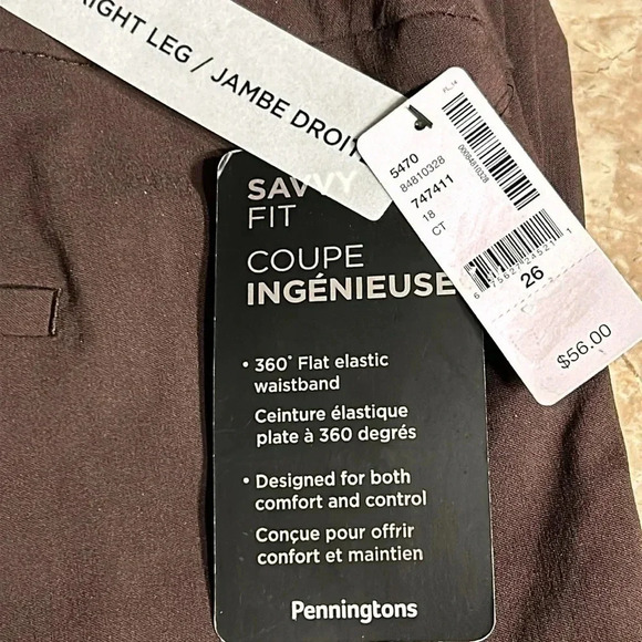 Pennington pants ,women size 26. NWT, brown,savvy fit,straight leg,pull on - Picture 3 of 16
